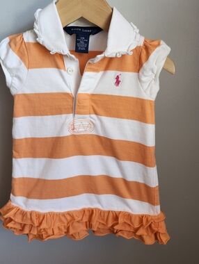 Ralph Lauren Orange & White Stripe Polo Dress with Ruffle Hem Size 12 MONTHS